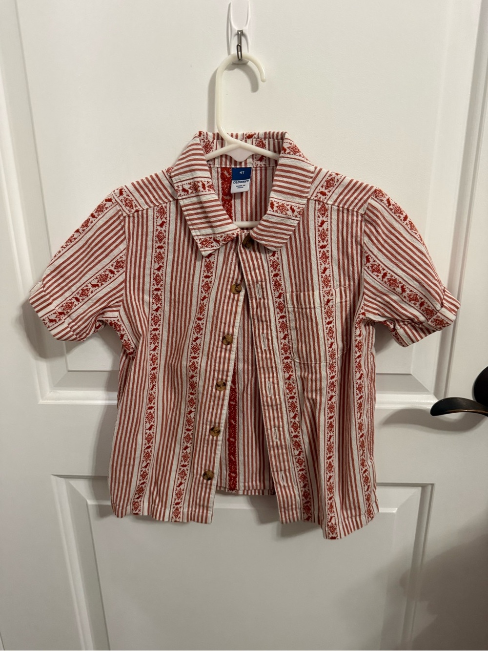 Old Navy Red/ burnt orange and White Striped Button-Front Kids Shirt